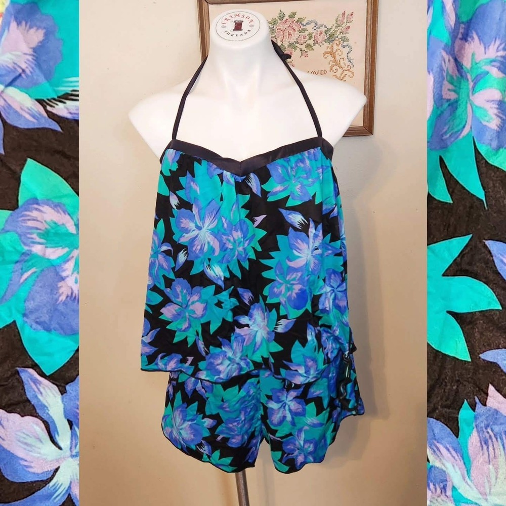 Vintage 1990s Colony Floral Hibiscus 2-Piece Tankini Swim Set